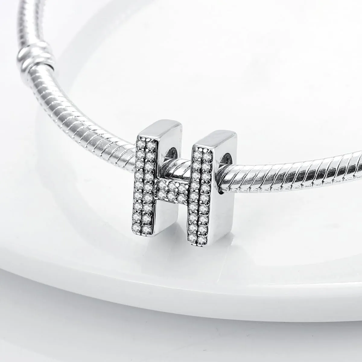 XWN Lettera Bead Charm Ciondolo Alfabeto Argento Sterling 925 con Cubic Zirconia Pendenti per Pandora Braccialetti, Compatibile con Braccialetti e Collane europei - immagine 5