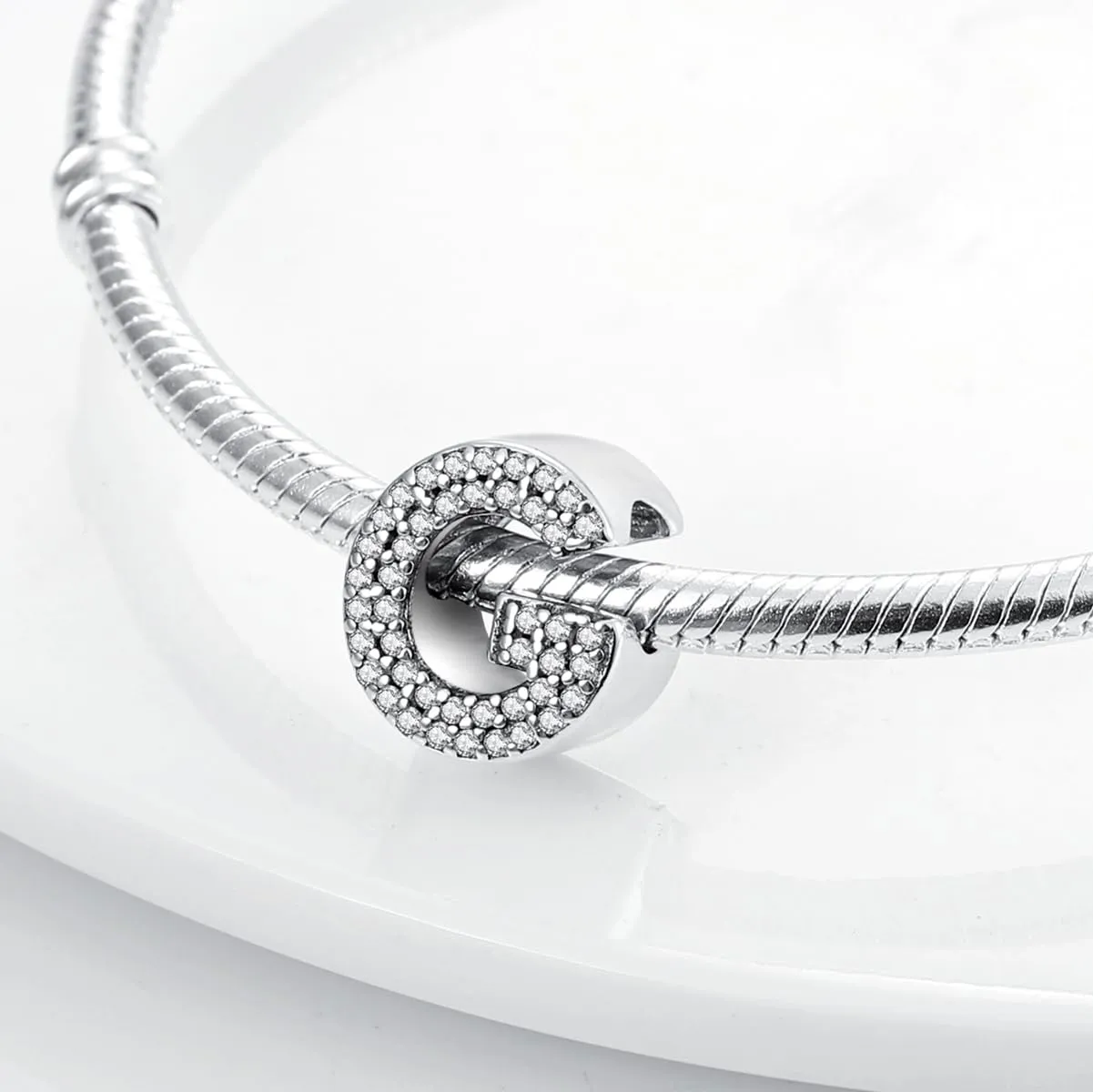 XWN Lettera Bead Charm Ciondolo Alfabeto Argento Sterling 925 con Cubic Zirconia Pendenti per Pandora Braccialetti, Compatibile con Braccialetti e Collane europei - immagine 5
