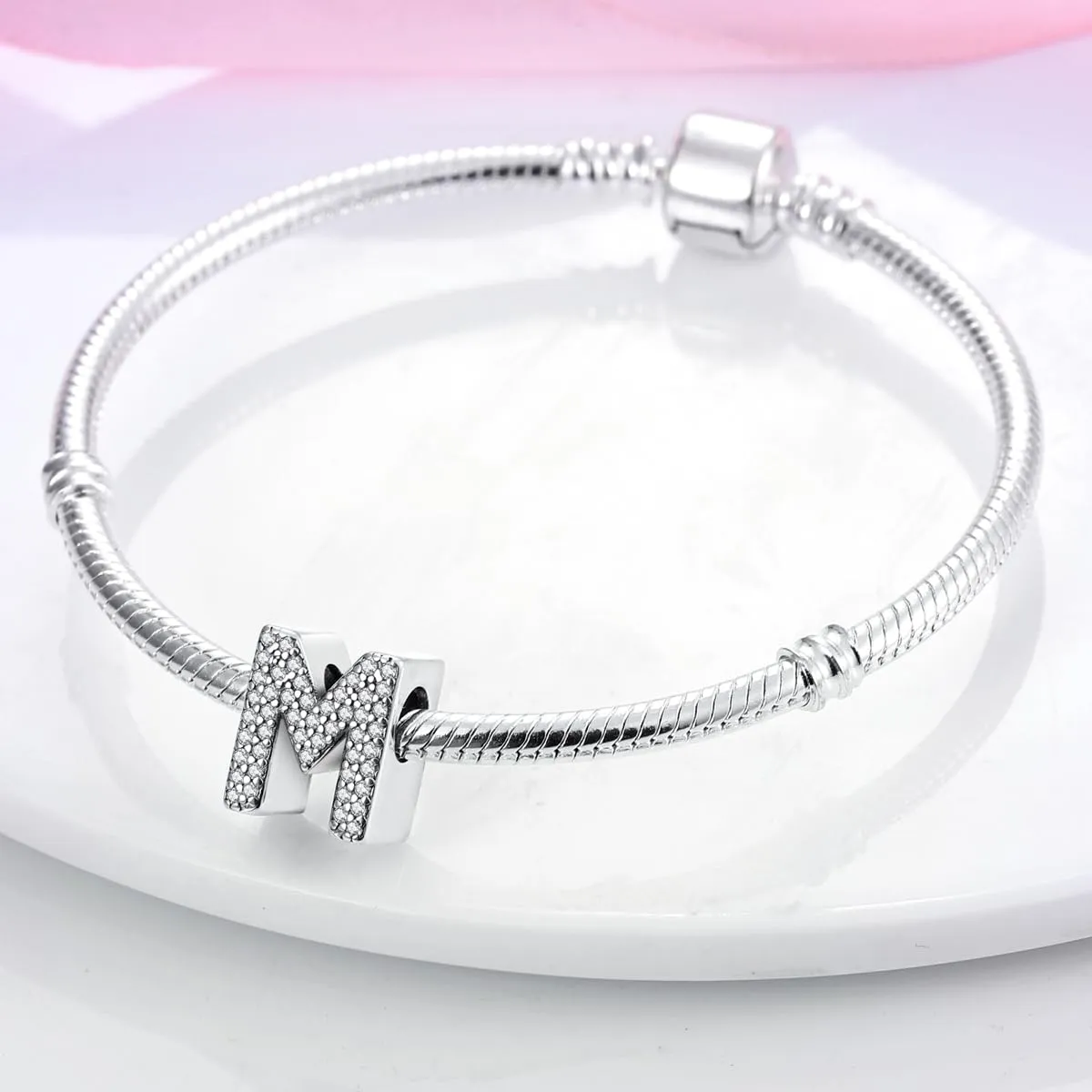 XWN Lettera Bead Charm Ciondolo Alfabeto Argento Sterling 925 con Cubic Zirconia Pendenti per Pandora Braccialetti, Compatibile con Braccialetti e Collane europei - immagine 4