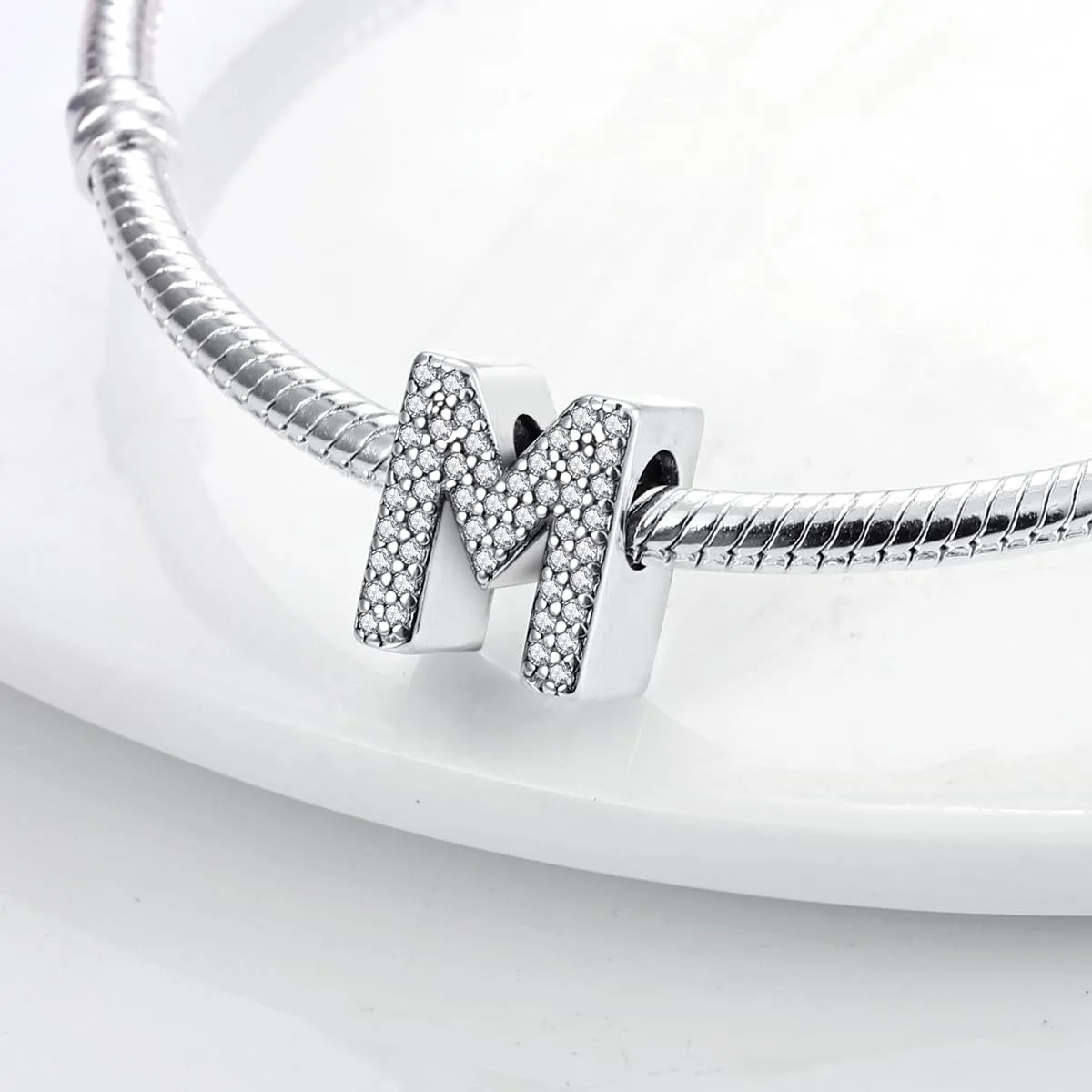 XWN Lettera Bead Charm Ciondolo Alfabeto Argento Sterling 925 con Cubic Zirconia Pendenti per Pandora Braccialetti, Compatibile con Braccialetti e Collane europei - immagine 5