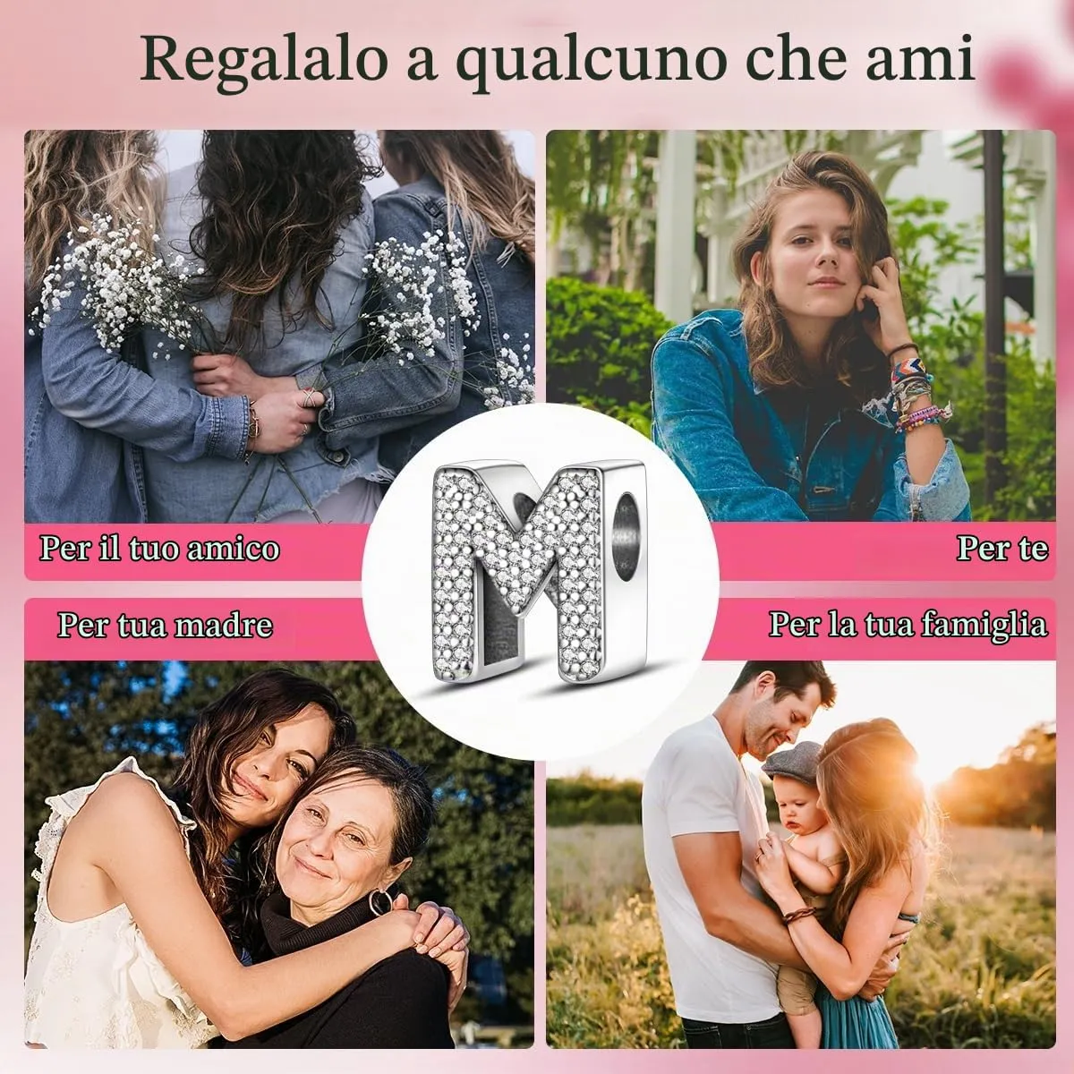 XWN Lettera Bead Charm Ciondolo Alfabeto Argento Sterling 925 con Cubic Zirconia Pendenti per Pandora Braccialetti, Compatibile con Braccialetti e Collane europei - immagine 9