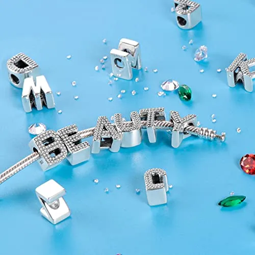 XWN Lettera Bead Charm Ciondolo Alfabeto Argento Sterling 925 con Cubic Zirconia Pendenti per Pandora Braccialetti, Compatibile con Braccialetti e Collane europei - immagine 3