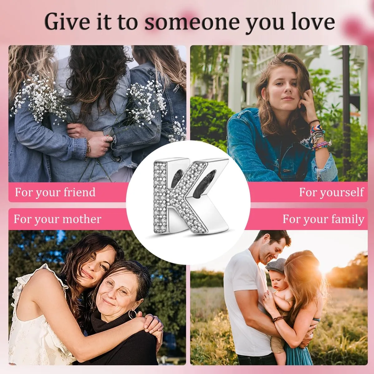 XWN Lettera Bead Charm Ciondolo Alfabeto Argento Sterling 925 con Cubic Zirconia Pendenti per Pandora Braccialetti, Compatibile con Braccialetti e Collane europei - immagine 9