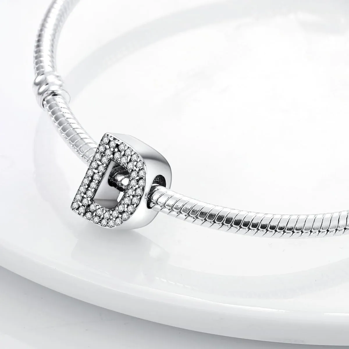 XWN Lettera Bead Charm Ciondolo Alfabeto Argento Sterling 925 con Cubic Zirconia Pendenti per Pandora Braccialetti, Compatibile con Braccialetti e Collane europei - immagine 5