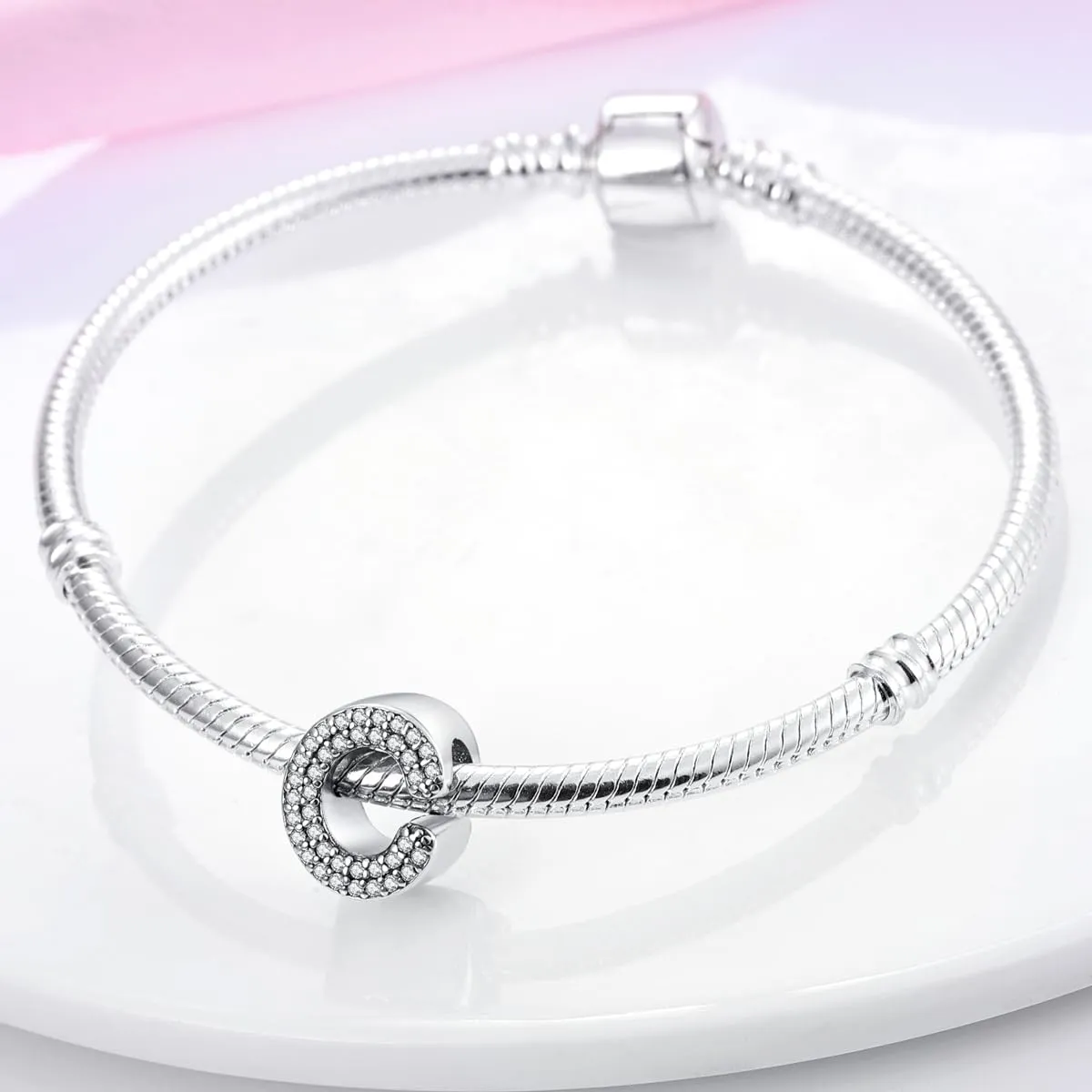 XWN Lettera Bead Charm Ciondolo Alfabeto Argento Sterling 925 con Cubic Zirconia Pendenti per Pandora Braccialetti, Compatibile con Braccialetti e Collane europei - immagine 4