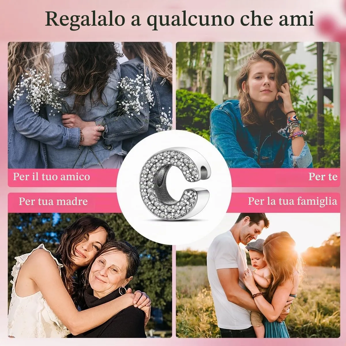 XWN Lettera Bead Charm Ciondolo Alfabeto Argento Sterling 925 con Cubic Zirconia Pendenti per Pandora Braccialetti, Compatibile con Braccialetti e Collane europei - immagine 9