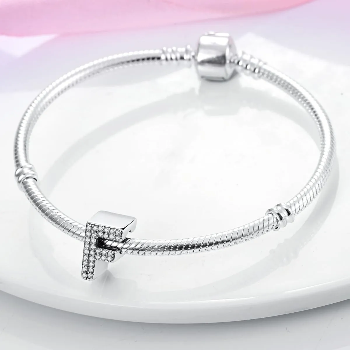 XWN Lettera Bead Charm Ciondolo Alfabeto Argento Sterling 925 con Cubic Zirconia Pendenti per Pandora Braccialetti, Compatibile con Braccialetti e Collane europei - immagine 4