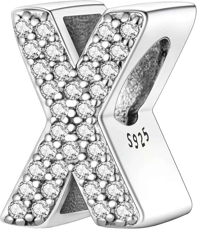 XWN Lettera Bead Charm Ciondolo Alfabeto Argento Sterling 925 con Cubic Zirconia Pendenti per Pandora Braccialetti, Compatibile con Braccialetti e Collane europei - immagine 1