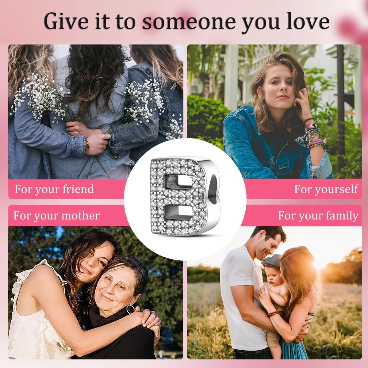 XWN Lettera Bead Charm Ciondolo Alfabeto Argento Sterling 925 con Cubic Zirconia Pendenti per Pandora Braccialetti, Compatibile con Braccialetti e Collane europei - immagine 9
