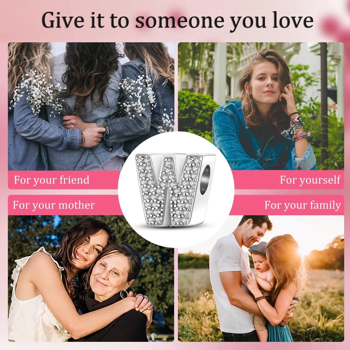 XWN Lettera Bead Charm Ciondolo Alfabeto Argento Sterling 925 con Cubic Zirconia Pendenti per Pandora Braccialetti, Compatibile con Braccialetti e Collane europei - immagine 9