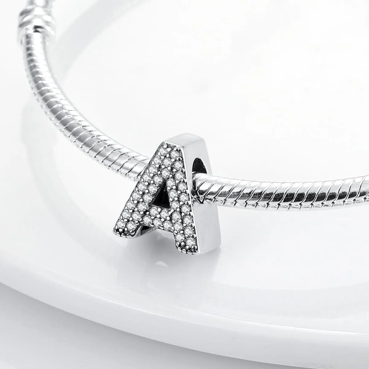 XWN Lettera Bead Charm Ciondolo Alfabeto Argento Sterling 925 con Cubic Zirconia Pendenti per Pandora Braccialetti, Compatibile con Braccialetti e Collane europei - immagine 4