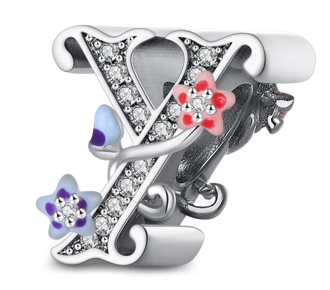 XWN Lettera Bead Charm Ciondolo Alfabeto Argento Sterling 925 con Cubic Zirconia Pendenti per Pandora Braccialetti, Compatibile con Braccialetti e Collane europei - immagine 1