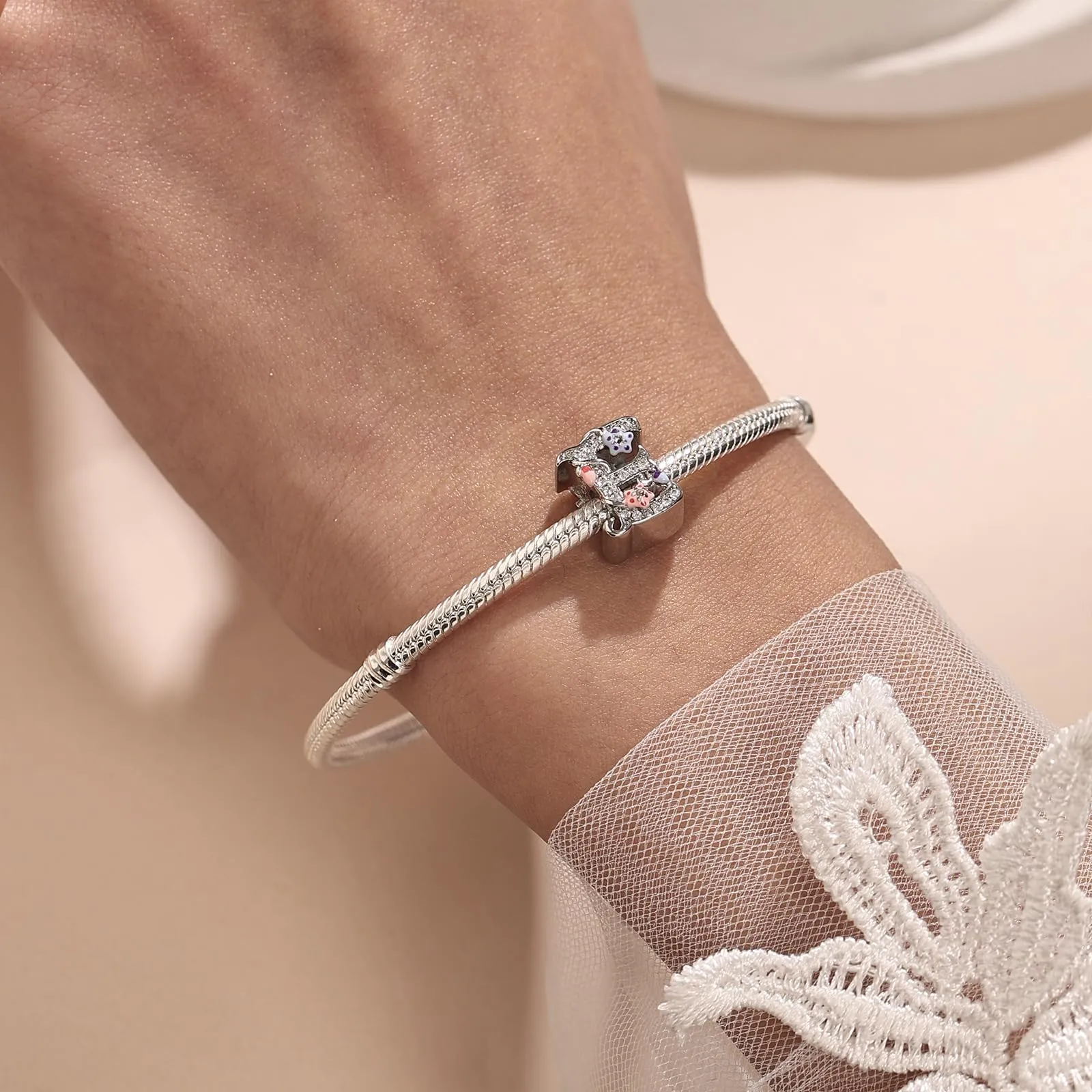 XWN Lettera Bead Charm Ciondolo Alfabeto Argento Sterling 925 con Cubic Zirconia Pendenti per Pandora Braccialetti, Compatibile con Braccialetti e Collane europei - immagine 7