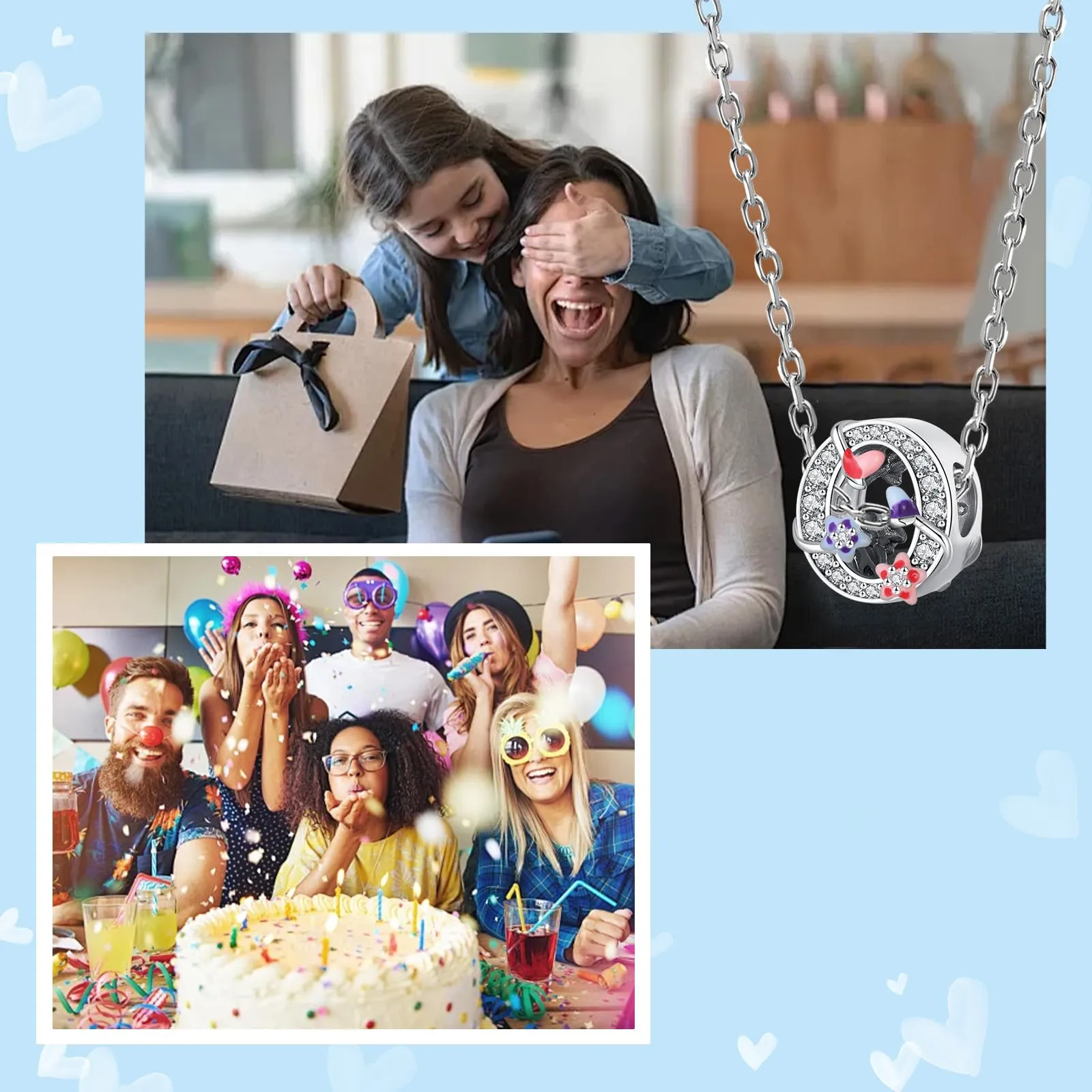 XWN Lettera Bead Charm Ciondolo Alfabeto Argento Sterling 925 con Cubic Zirconia Pendenti per Pandora Braccialetti, Compatibile con Braccialetti e Collane europei - immagine 6