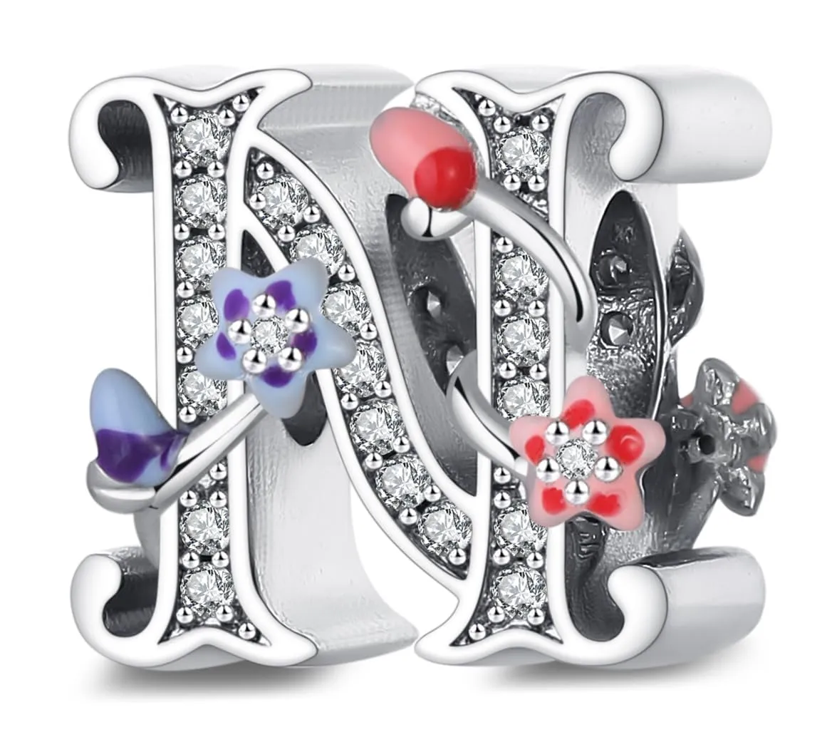 XWN Lettera Bead Charm Ciondolo Alfabeto Argento Sterling 925 con Cubic Zirconia Pendenti per Pandora Braccialetti, Compatibile con Braccialetti e Collane europei - immagine 1
