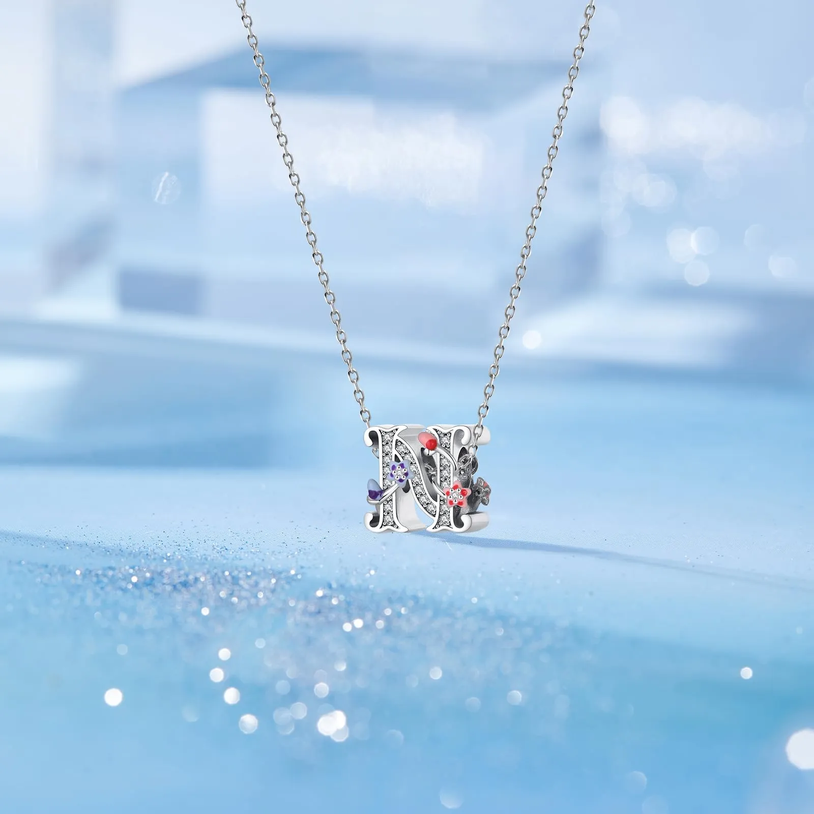 XWN Lettera Bead Charm Ciondolo Alfabeto Argento Sterling 925 con Cubic Zirconia Pendenti per Pandora Braccialetti, Compatibile con Braccialetti e Collane europei - immagine 4