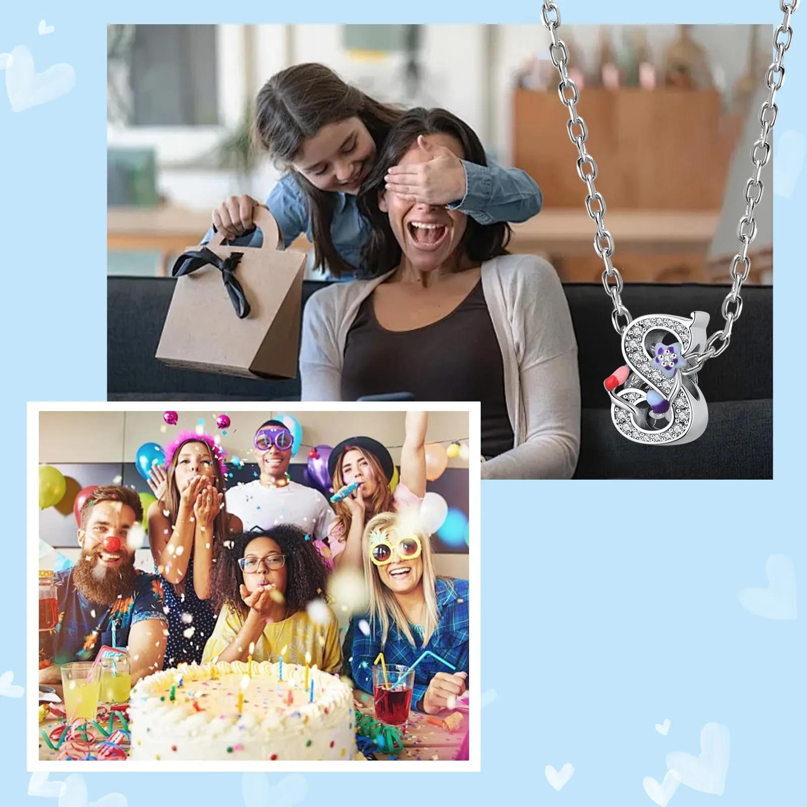 XWN Lettera Bead Charm Ciondolo Alfabeto Argento Sterling 925 con Cubic Zirconia Pendenti per Pandora Braccialetti, Compatibile con Braccialetti e Collane europei - immagine 6