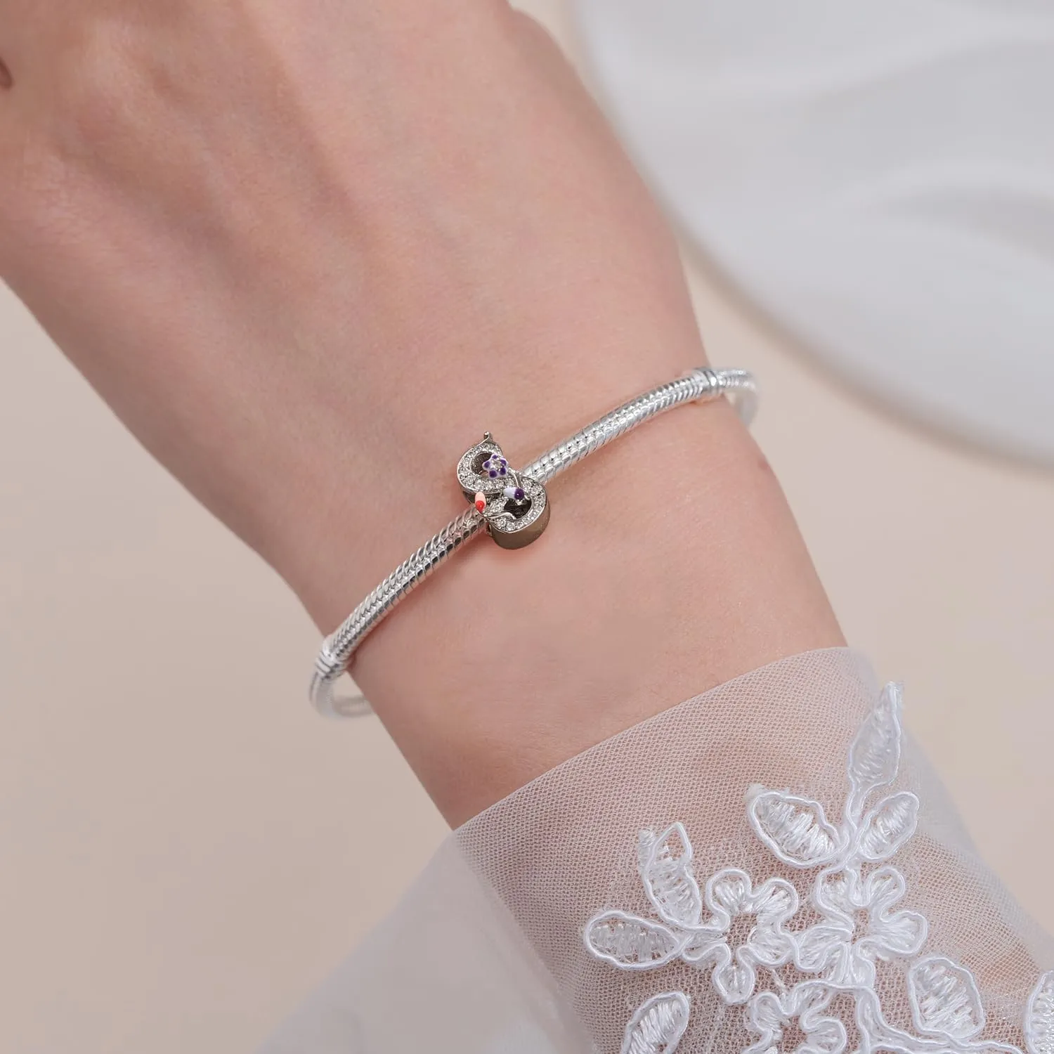 XWN Lettera Bead Charm Ciondolo Alfabeto Argento Sterling 925 con Cubic Zirconia Pendenti per Pandora Braccialetti, Compatibile con Braccialetti e Collane europei - immagine 7
