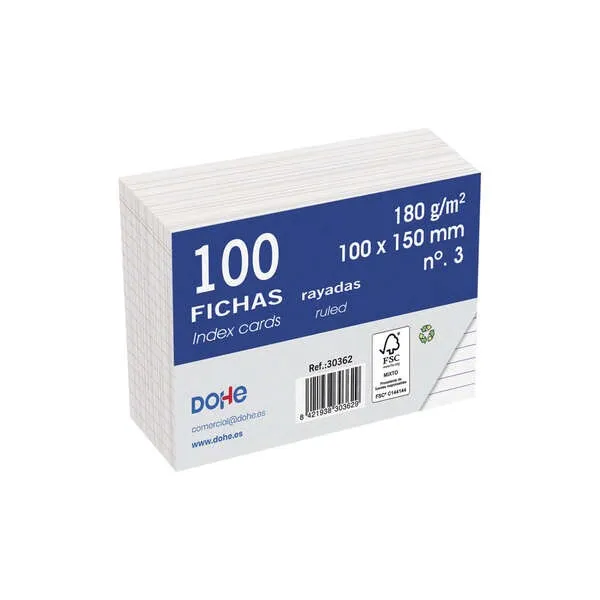 Cartoncini indice Dohe in cartoncino offset bianco - 180 g - Righe - Confezione da 100 pezzi - immagine 1