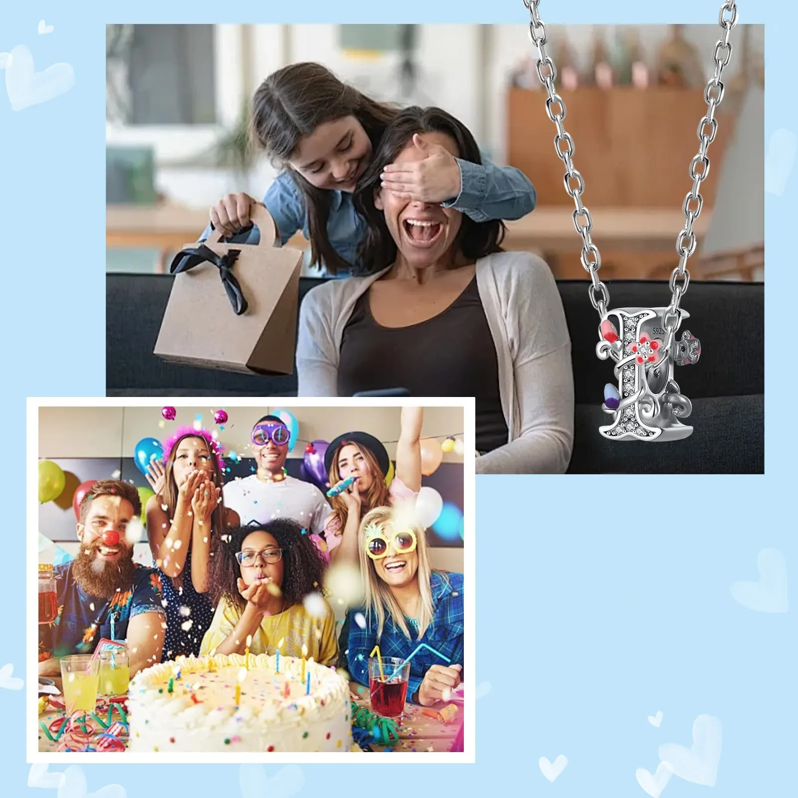 XWN Lettera Bead Charm Ciondolo Alfabeto Argento Sterling 925 con Cubic Zirconia Pendenti per Pandora Braccialetti, Compatibile con Braccialetti e Collane europei - immagine 6
