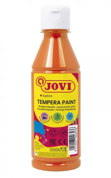 Jovi Tempera Paint Tempera liquida 250ml - A base d'acqua - Pronta all'uso - Alta copertura - Asciugatura rapida - Ottima fluidità - Adesione su più superfici - Colore arancione - immagine 1