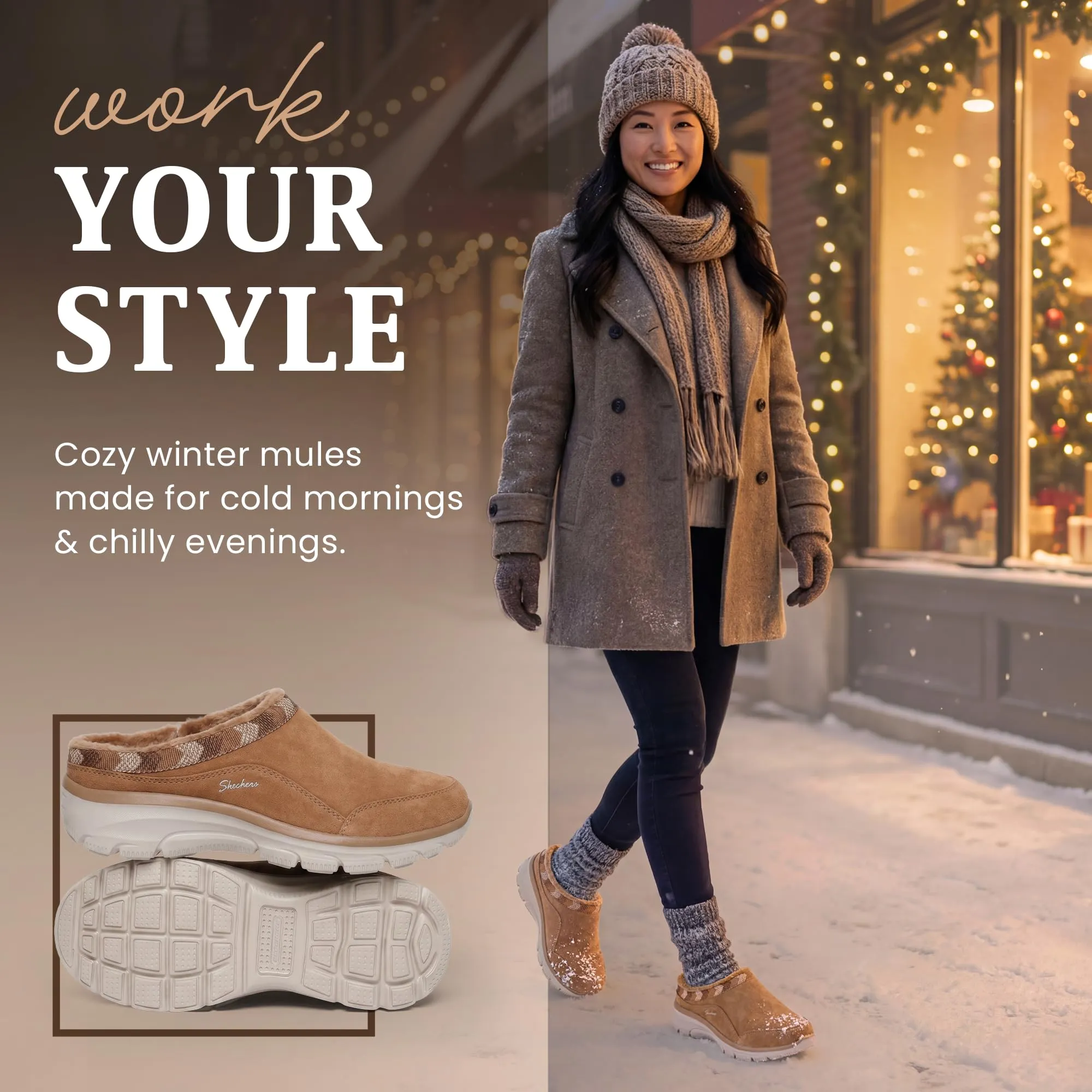 Skechers Pantofole da Donna Facili da Andare stagionali Grace, Marrone Chiaro, 8 - immagine 3