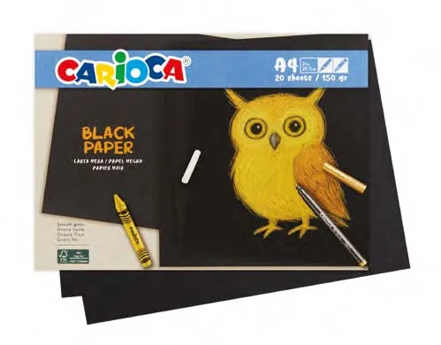 Carioca Black Pack con 20 fogli di carta nera formato A4 - 150 g/m² - Consigliata per gessetti pastelli pennarelli glitterati ecc... - immagine 1
