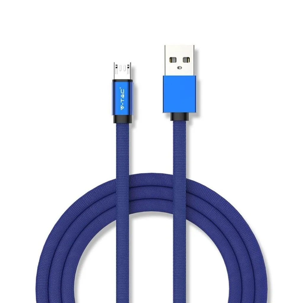 V-TAC Cavo da Micro-USB a USB-A 1m Ricarica Rapida 2.4A Ruby Series Cavo Antigroviglio in Corda Colore Blu Colore - immagine 1
