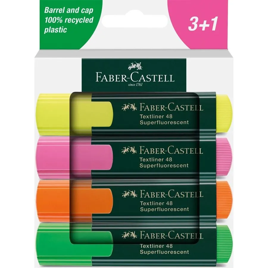 Faber-Castell Textliner 48 evidenziatore 4 pz Verde Arancione Rosa Giallo - immagine 1