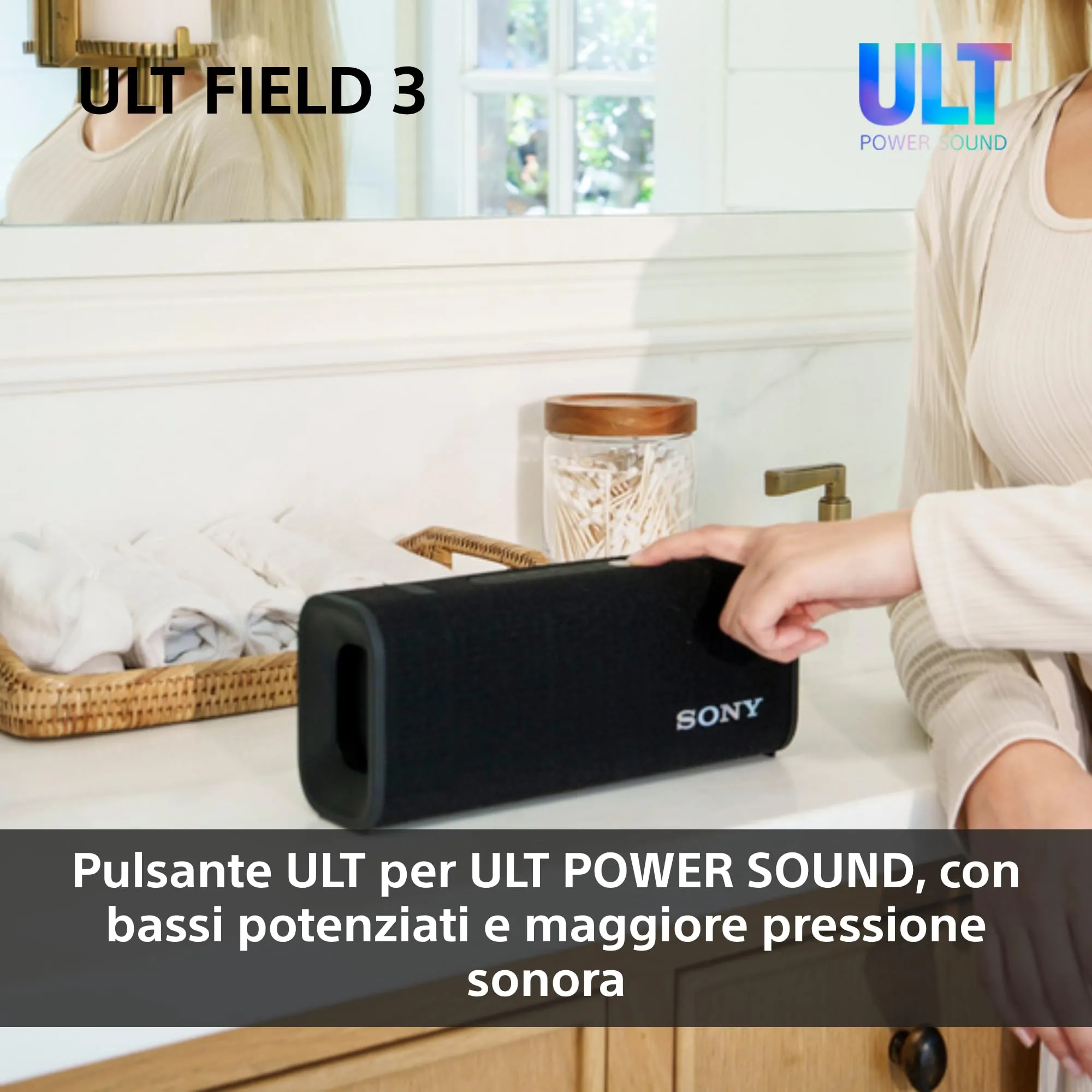 Sony ULT FIELD 3 - Speaker Bluetooth portatile con ULT POWER SOUND, batteria 24 ore, IP67, impermeabile, antipolvere, antiurto, tracolla staccabile, compatto - Blanco Marfil, Foresta Grigia - immagine 4