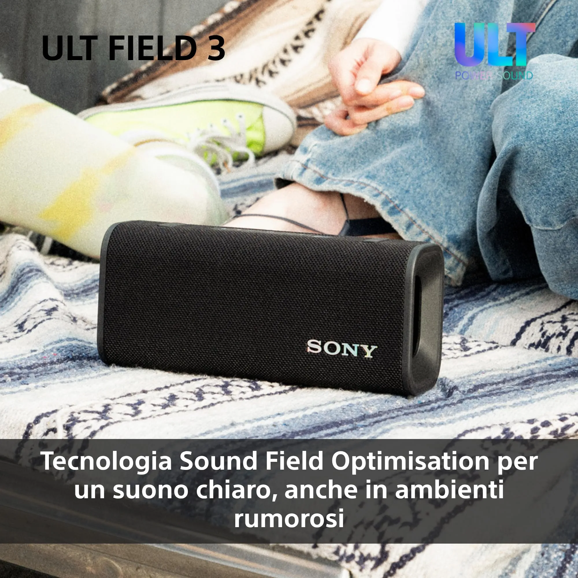 Sony ULT FIELD 3 - Speaker Bluetooth portatile con ULT POWER SOUND, batteria 24 ore, IP67, impermeabile, antipolvere, antiurto, tracolla staccabile, compatto - Blanco Marfil, Foresta Grigia - immagine 8