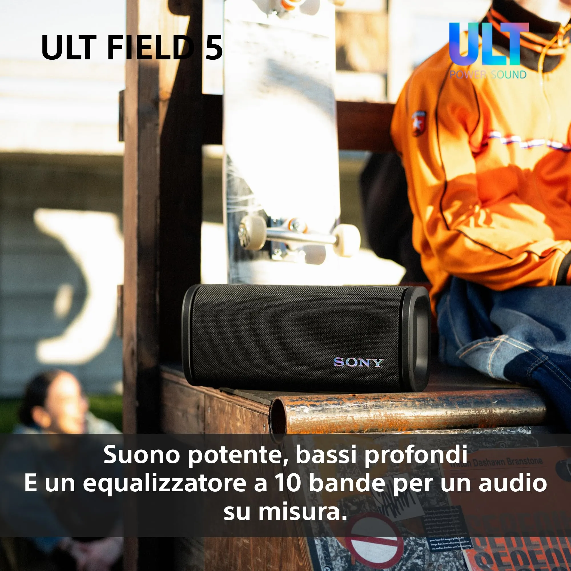 Sony ULT FIELD 5 - Potente speaker portatile Bluetooth, batteria da 25 ore, 2 modalità ULT POWER SOUND, IP67, impermeabile, antipolvere, 360 luci, tracolla staccabile, compatto - Blanco Marfil - immagine 3