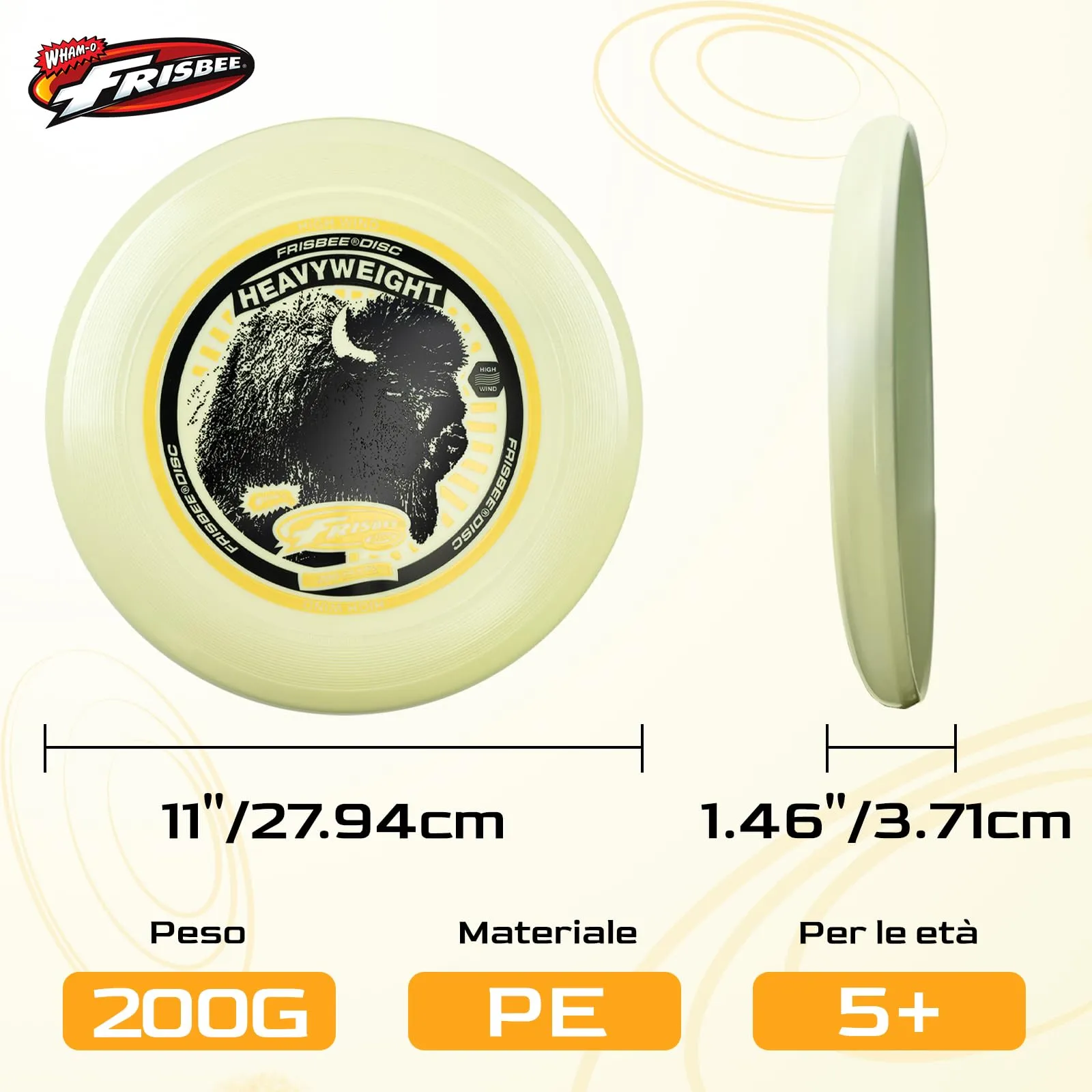 Wham-O Frisbee Pesante da 200 g, Disco a Lunga Distanza e Resistente da 27.94 cm per attività all'aperto, Volo Stabile per Il Divertimento della Famiglia - 1 Confezione - immagine 2