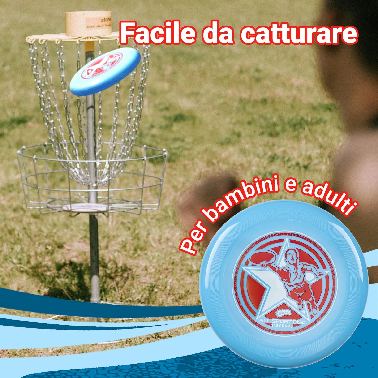 Wham-O Frisbee all Sport Disc 140g, 25.02cm, Impugnatura Resistente e Antiscivolo per Giochi all'aperto, Perfetto per Gli Sport di Squadra e Il Divertimento in Famiglia (81116-V2-2PACK) - immagine 6