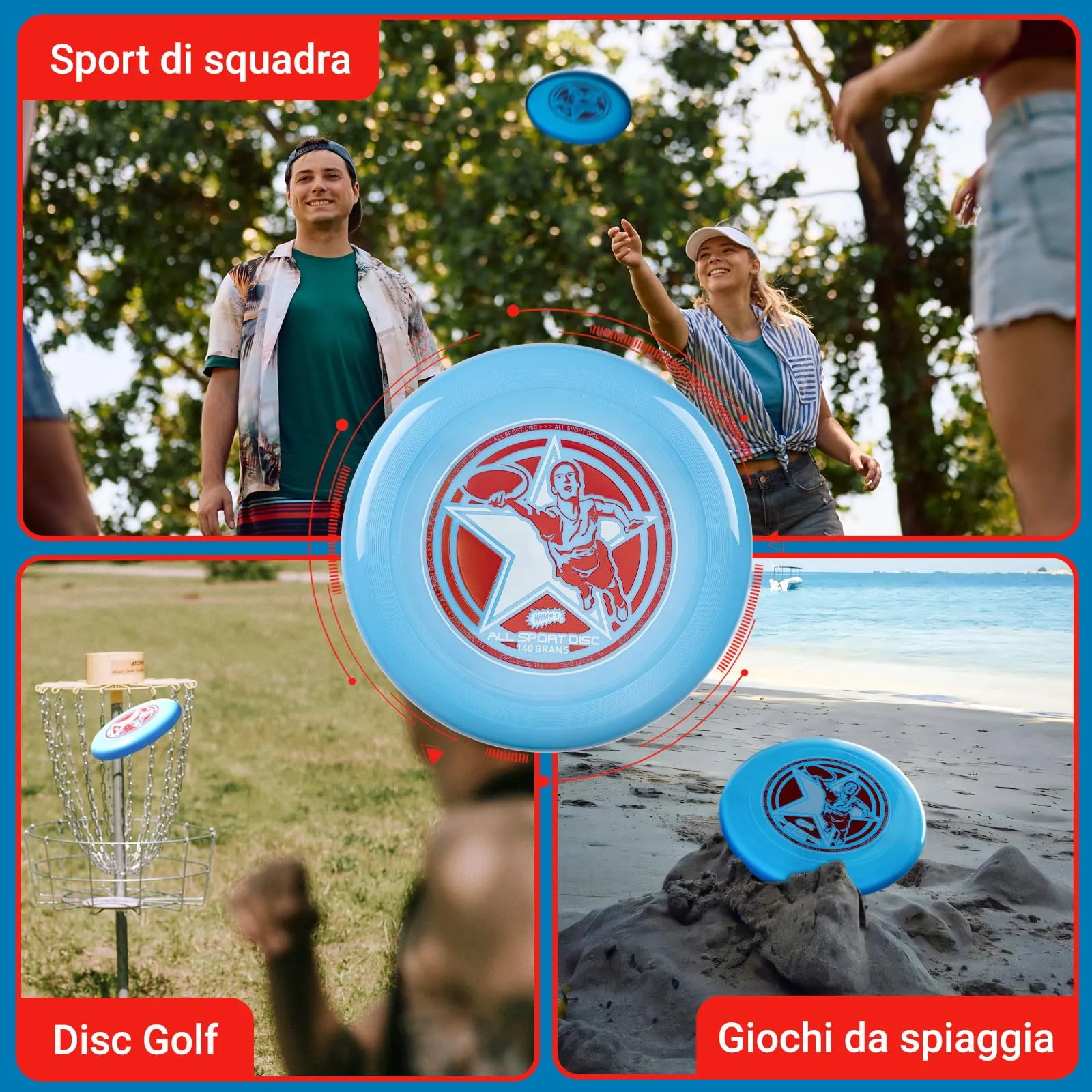 Wham-O Frisbee all Sport Disc 140g, 25.02cm, Impugnatura Resistente e Antiscivolo per Giochi all'aperto, Perfetto per Gli Sport di Squadra e Il Divertimento in Famiglia (81116-V2) - immagine 5