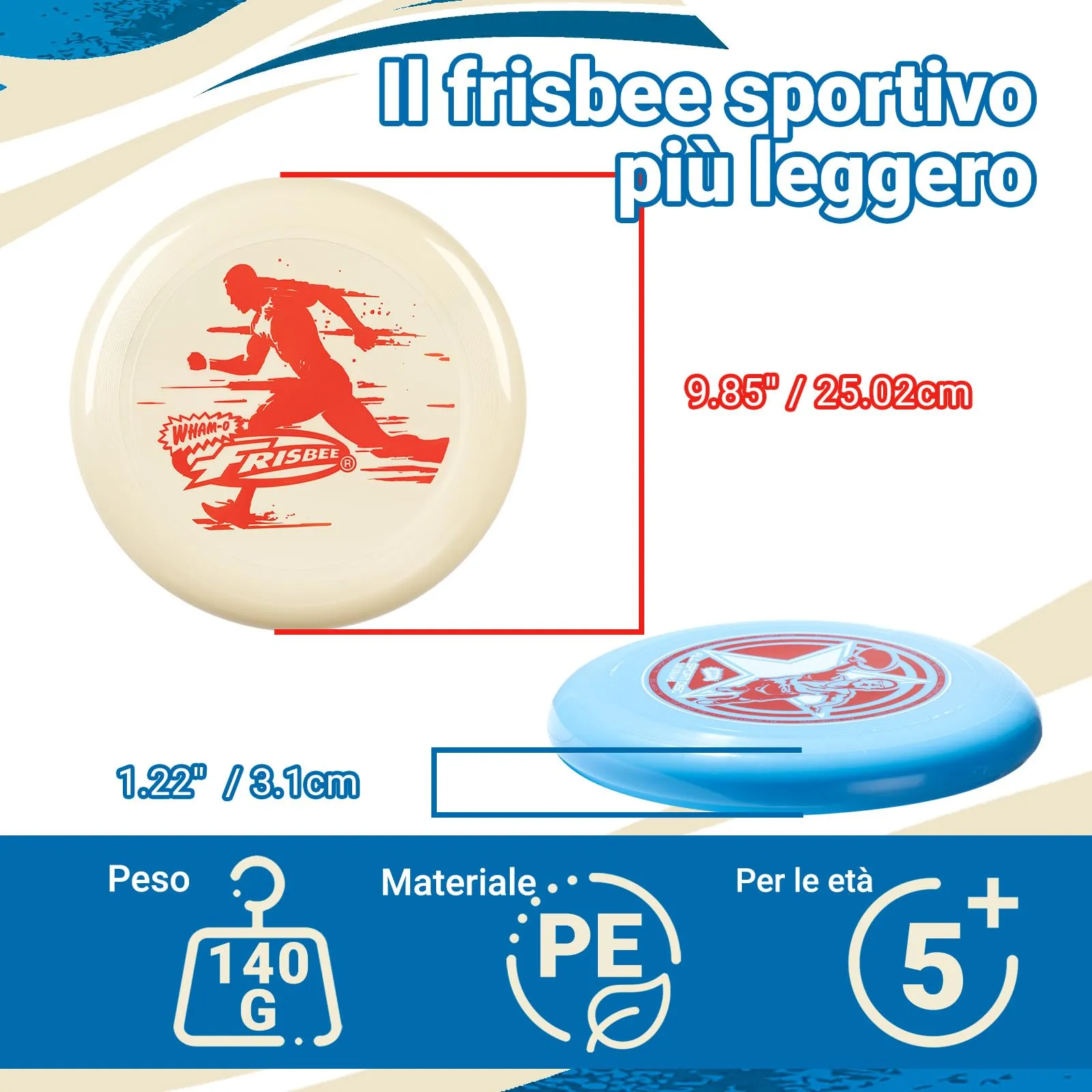 Wham-O Frisbee all Sport Disc 140g, 25.02cm, Impugnatura Resistente e Antiscivolo per Giochi all'aperto, Perfetto per Gli Sport di Squadra e Il Divertimento in Famiglia (81116-V12) - immagine 4