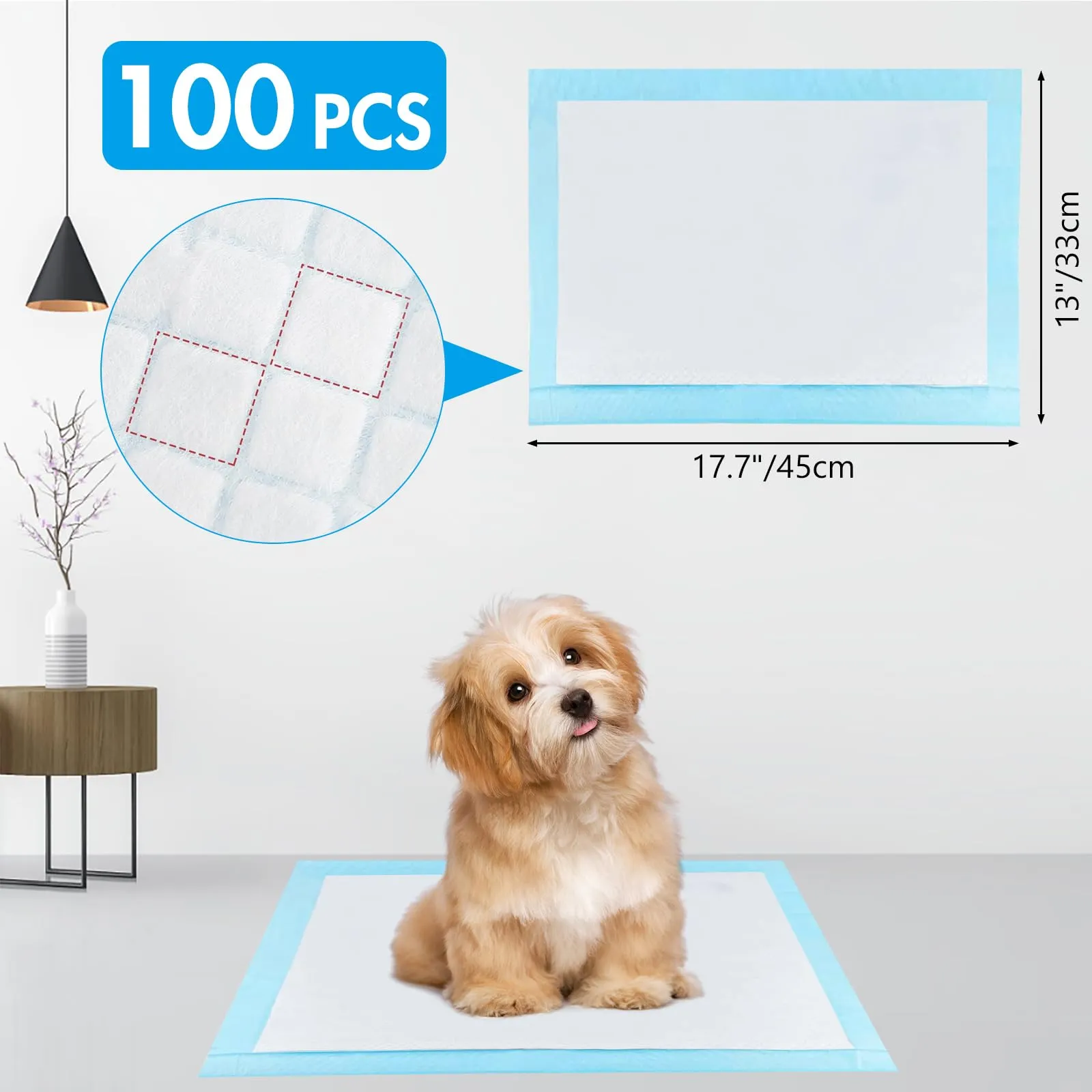 YAMAIDUO 100 Pezzi Tappetini Igienici per Cani, 33 x 45cm Traverse Cani, 5 Strati Tappetini Assorbenti per Cani, Tappetini Cane Superficie ad Asciugatura Rapida - immagine 2