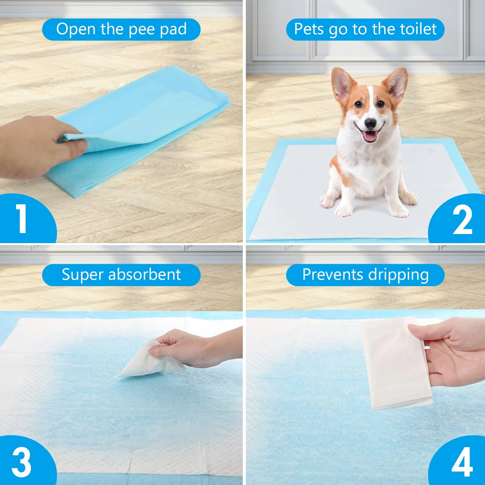YAMAIDUO 100 Pezzi Tappetini Igienici per Cani, 33 x 45cm Traverse Cani, 5 Strati Tappetini Assorbenti per Cani, Tappetini Cane Superficie ad Asciugatura Rapida - immagine 3