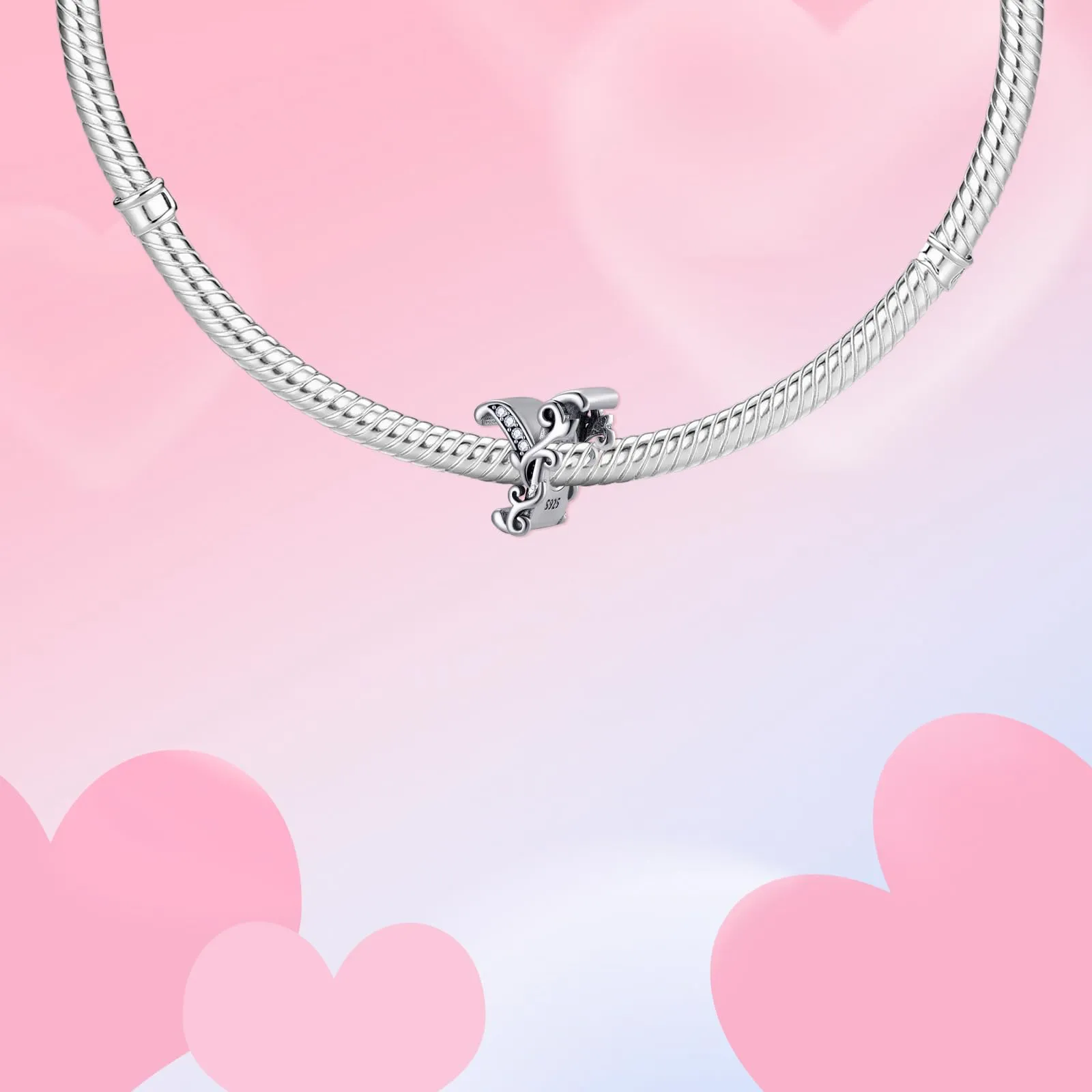 XWN Lettera Bead Charm Ciondolo Alfabeto Argento Sterling 925 con Cubic Zirconia Pendenti per Pandora Braccialetti, Compatibile con Braccialetti e Collane europei - immagine 3
