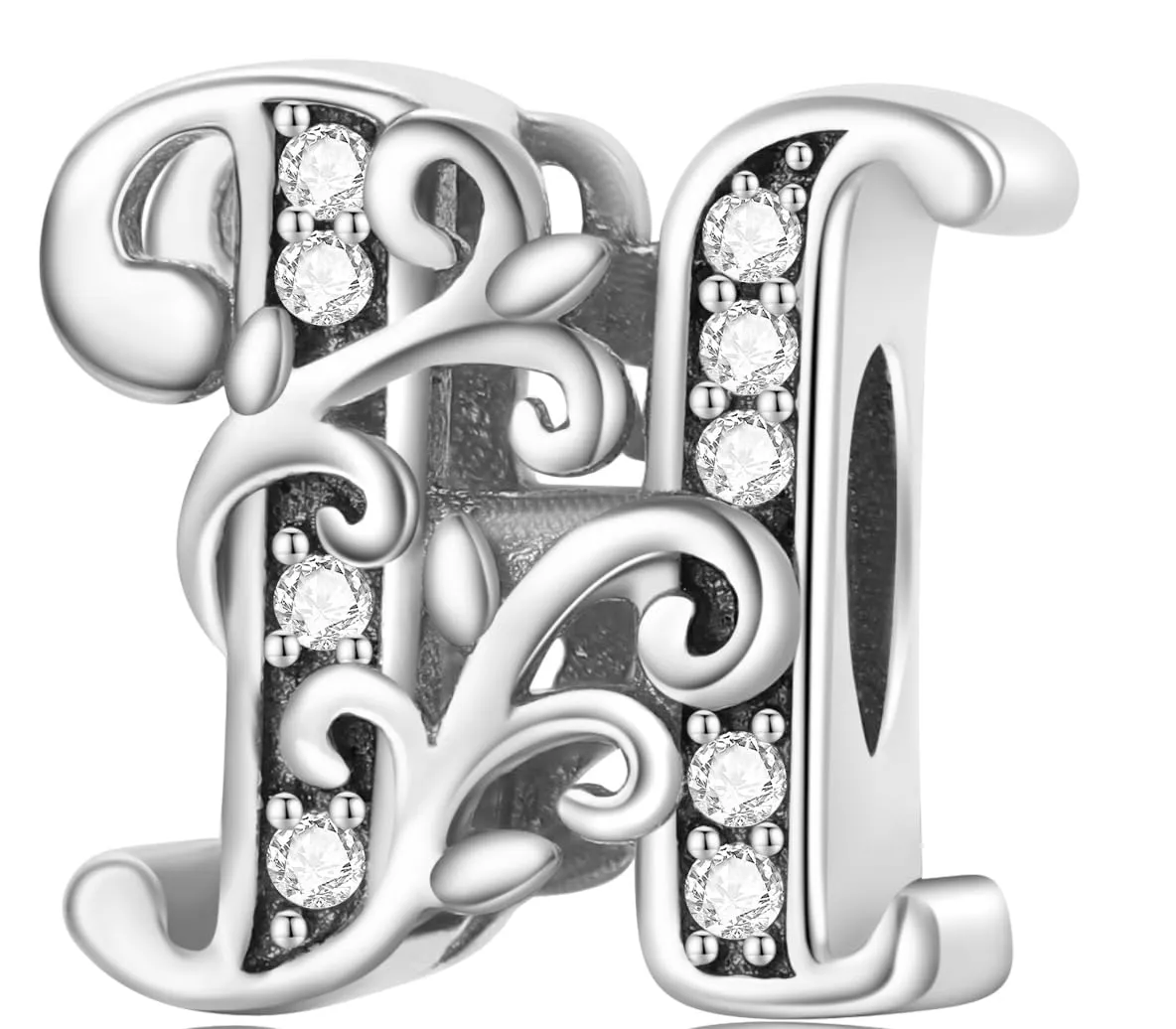 XWN Lettera Bead Charm Ciondolo Alfabeto Argento Sterling 925 con Cubic Zirconia Pendenti per Pandora Braccialetti, Compatibile con Braccialetti e Collane europei - immagine 1