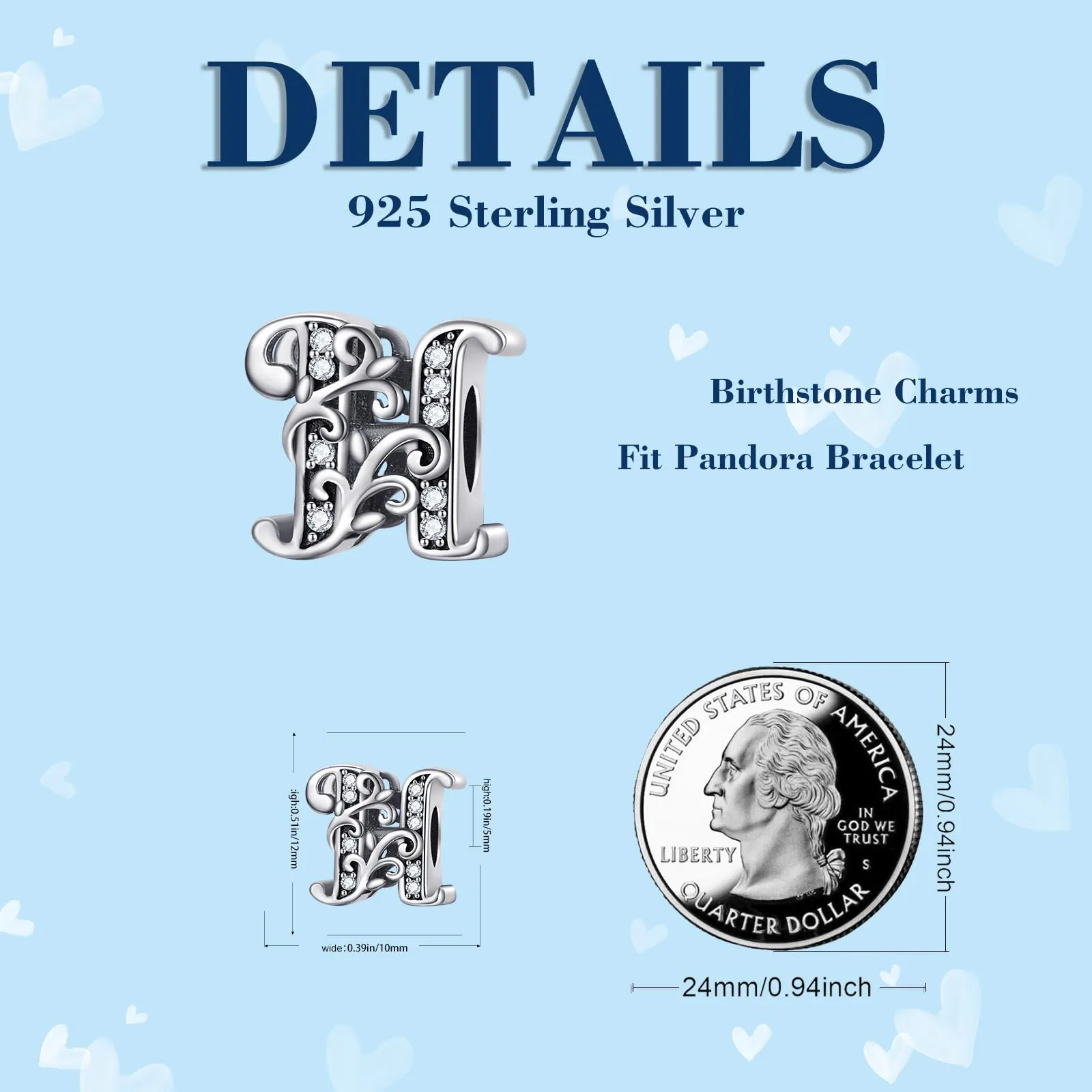 XWN Lettera Bead Charm Ciondolo Alfabeto Argento Sterling 925 con Cubic Zirconia Pendenti per Pandora Braccialetti, Compatibile con Braccialetti e Collane europei - immagine 6