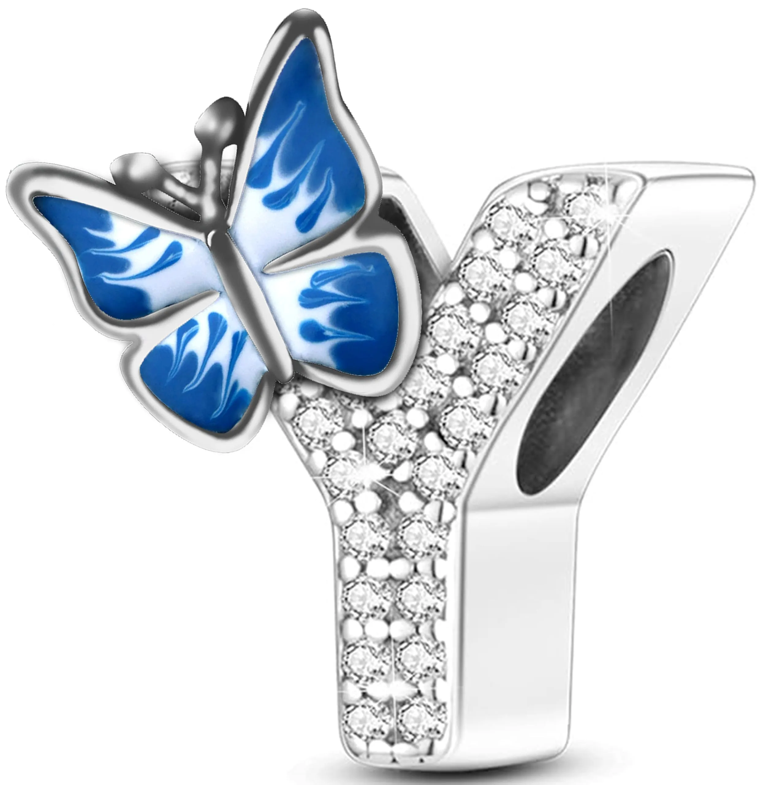 XWN Lettera Bead Charm Ciondolo Alfabeto Argento Sterling 925 con Cubic Zirconia Pendenti per Pandora Braccialetti, Compatibile con Braccialetti e Collane europei - immagine 1