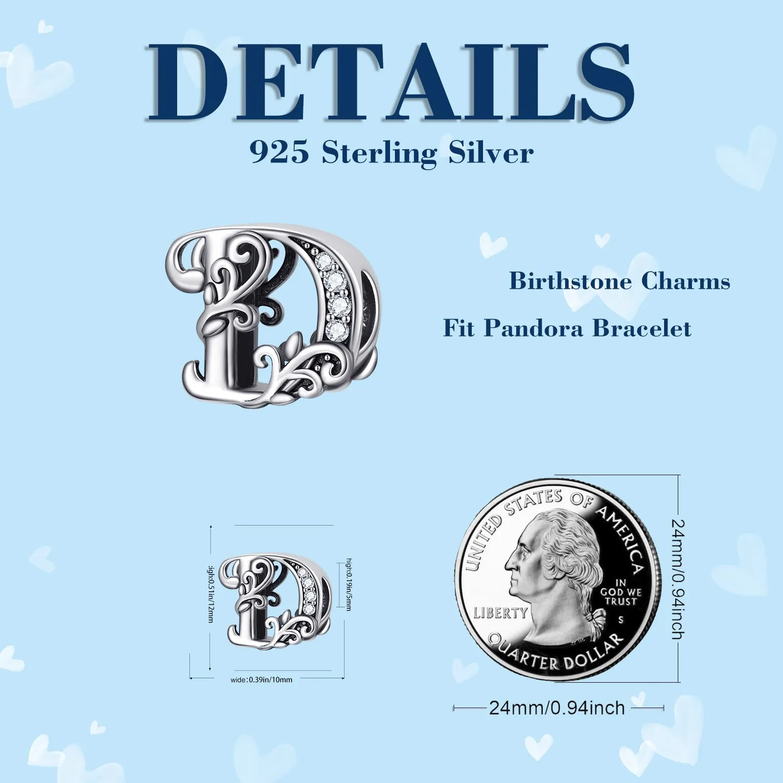 XWN Lettera Bead Charm Ciondolo Alfabeto Argento Sterling 925 con Cubic Zirconia Pendenti per Pandora Braccialetti, Compatibile con Braccialetti e Collane europei - immagine 6