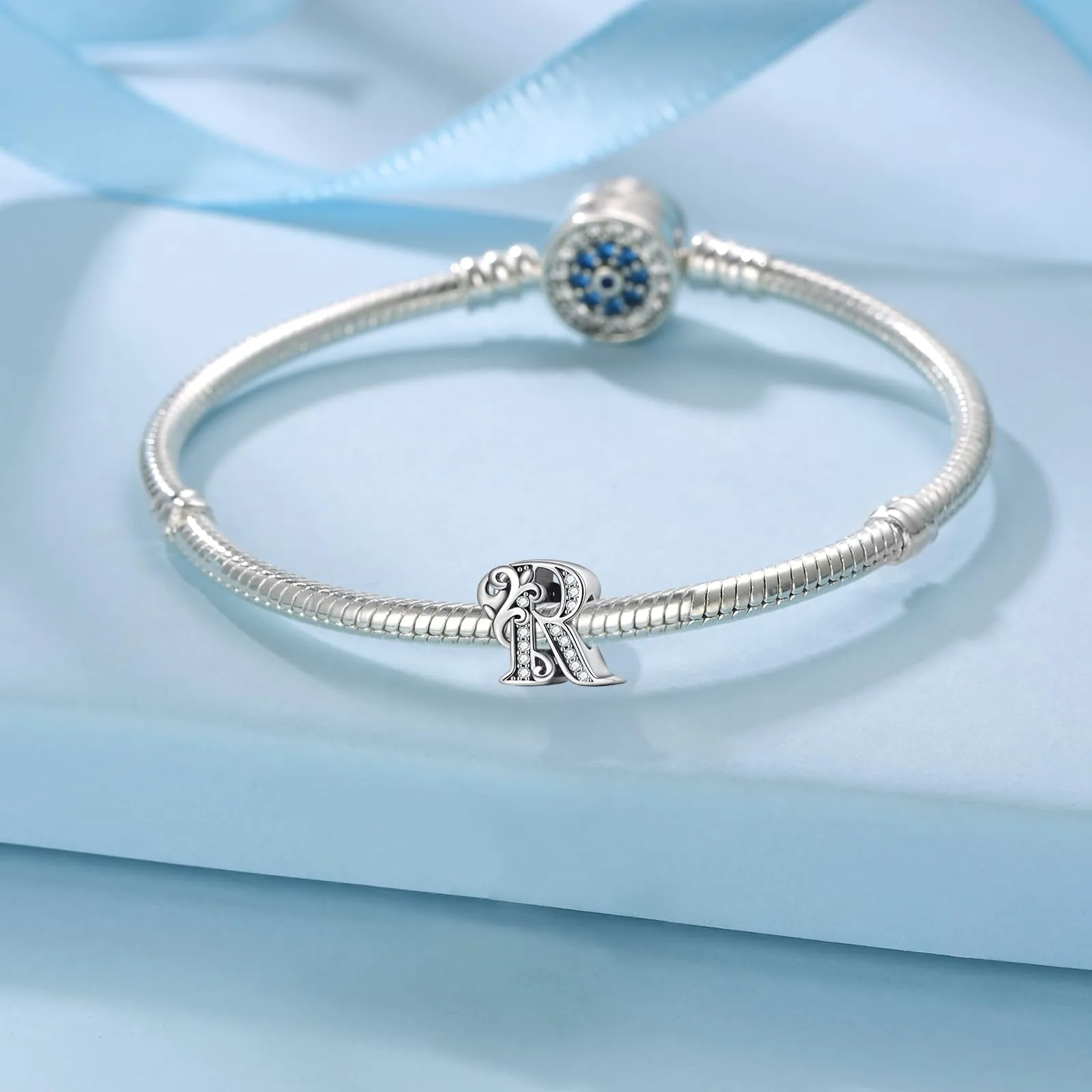 XWN Lettera Bead Charm Ciondolo Alfabeto Argento Sterling 925 con Cubic Zirconia Pendenti per Pandora Braccialetti, Compatibile con Braccialetti e Collane europei - immagine 2