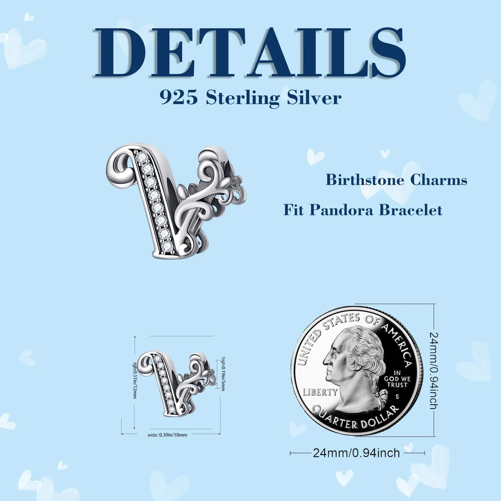 XWN Lettera Bead Charm Ciondolo Alfabeto Argento Sterling 925 con Cubic Zirconia Pendenti per Pandora Braccialetti, Compatibile con Braccialetti e Collane europei - immagine 6