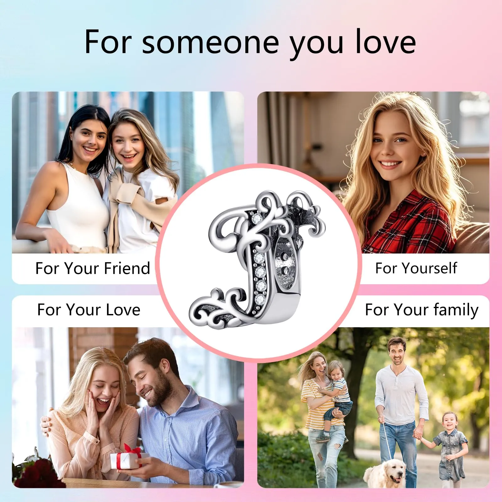 XWN Lettera Bead Charm Ciondolo Alfabeto Argento Sterling 925 con Cubic Zirconia Pendenti per Pandora Braccialetti, Compatibile con Braccialetti e Collane europei - immagine 6