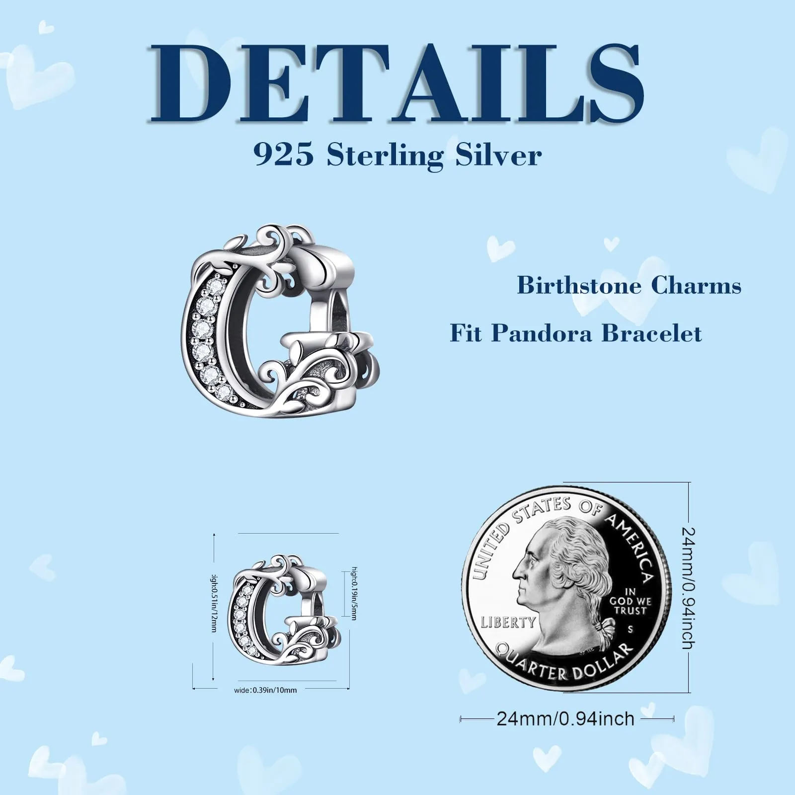 XWN Lettera Bead Charm Ciondolo Alfabeto Argento Sterling 925 con Cubic Zirconia Pendenti per Pandora Braccialetti, Compatibile con Braccialetti e Collane europei - immagine 6