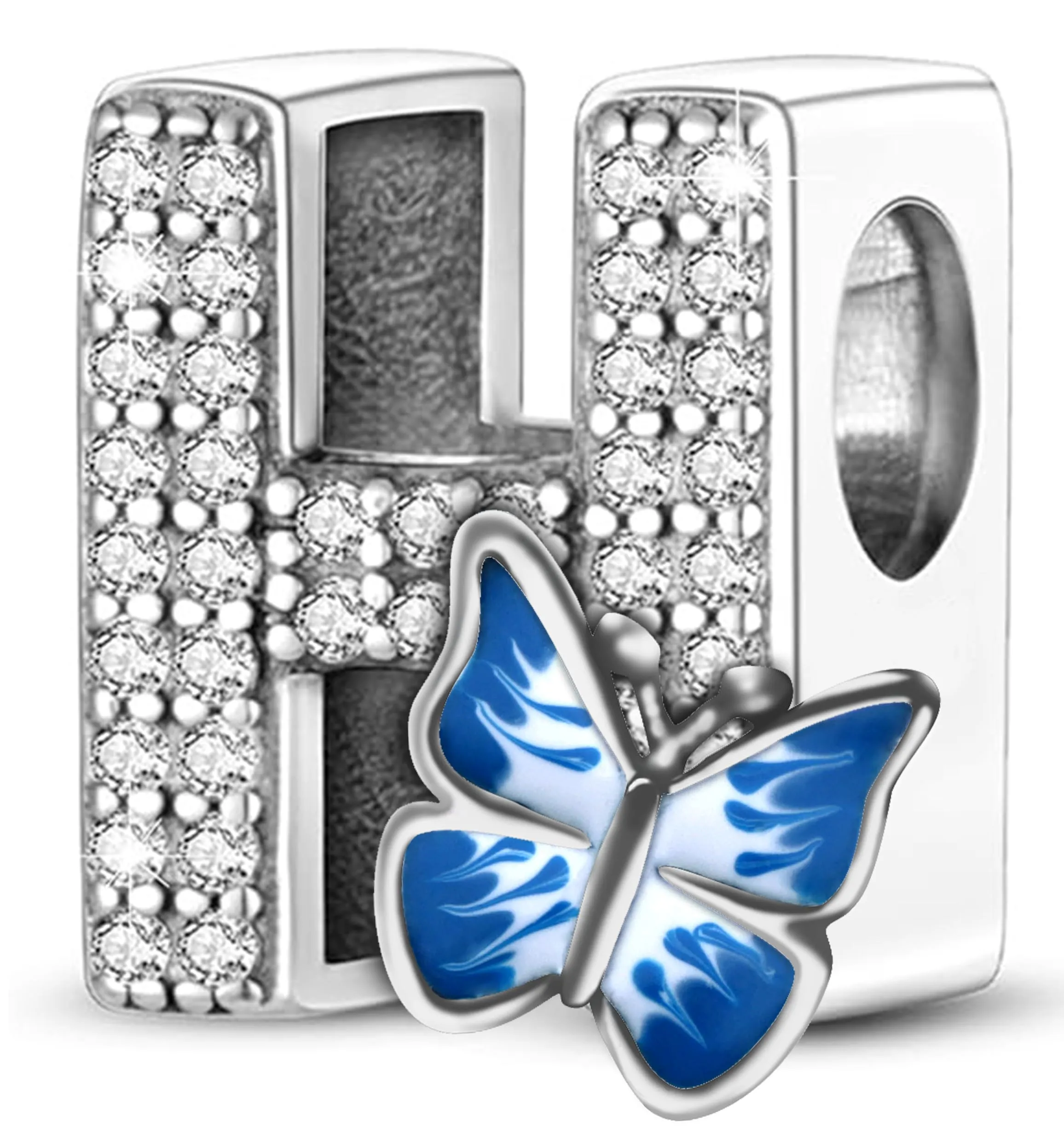 XWN Lettera Bead Charm Ciondolo Alfabeto Argento Sterling 925 con Cubic Zirconia Pendenti per Pandora Braccialetti, Compatibile con Braccialetti e Collane europei - immagine 1