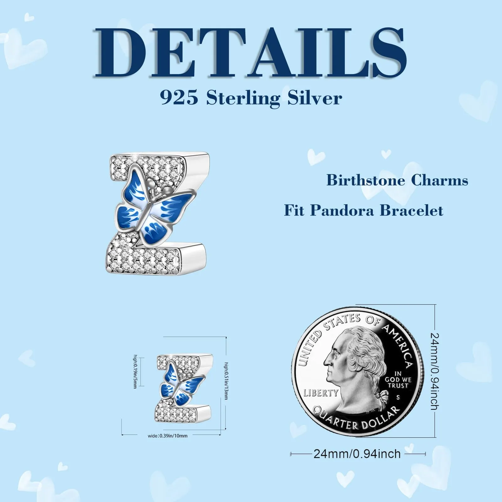 XWN Lettera Bead Charm Ciondolo Alfabeto Argento Sterling 925 con Cubic Zirconia Pendenti per Pandora Braccialetti, Compatibile con Braccialetti e Collane europei - immagine 7