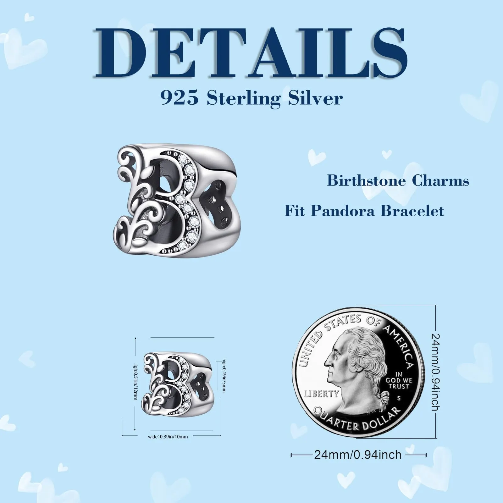 XWN Lettera Bead Charm Ciondolo Alfabeto Argento Sterling 925 con Cubic Zirconia Pendenti per Pandora Braccialetti, Compatibile con Braccialetti e Collane europei - immagine 6